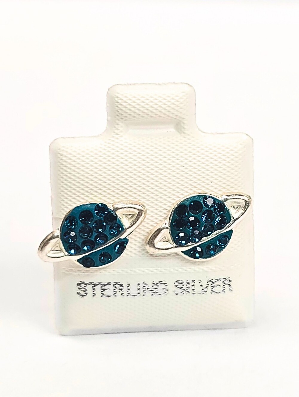 Saturn Planet CZ Turquoise Earrings 925 Sterling Silver Celestial Space 8.5mm